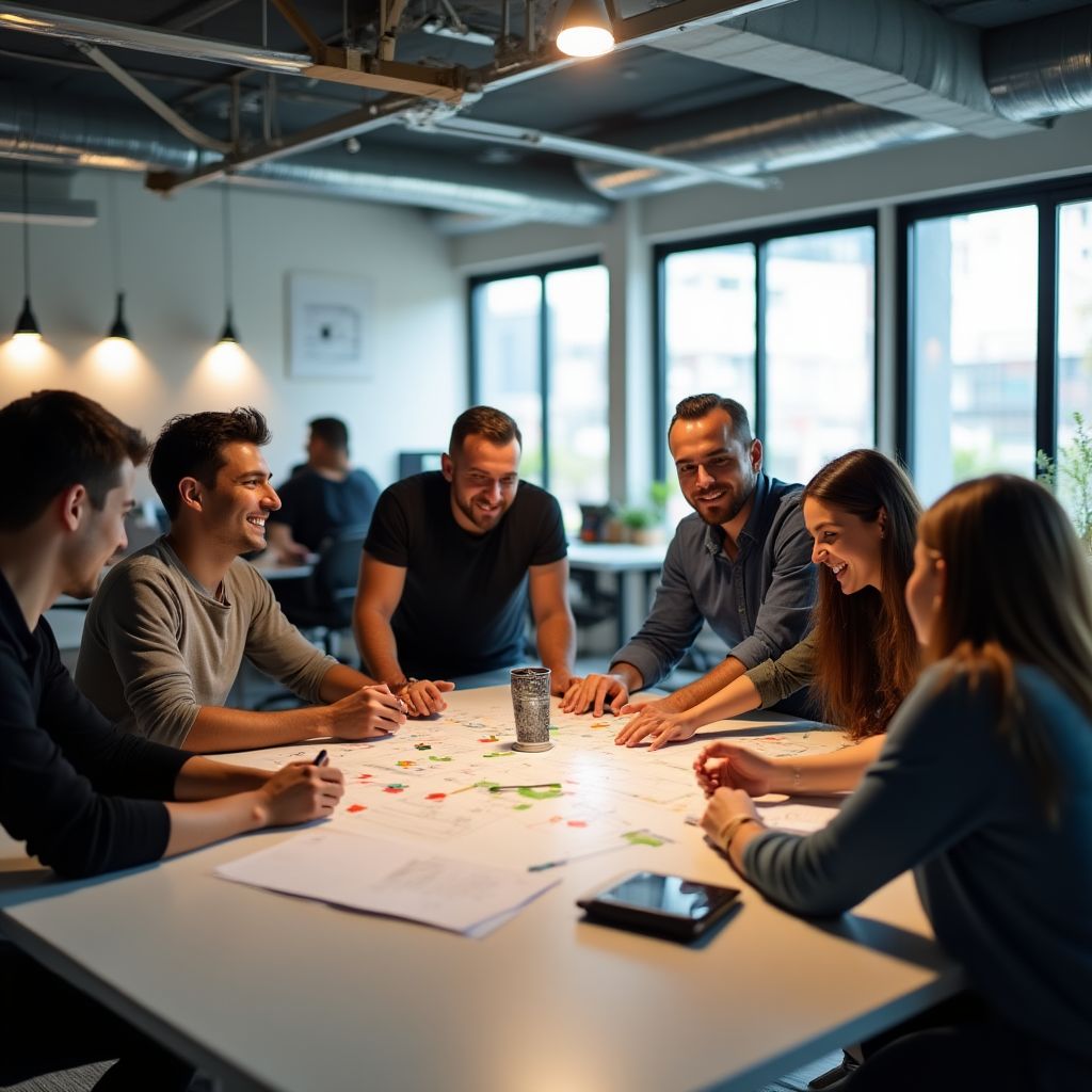 Equipo de startup tecnológica colaborando
